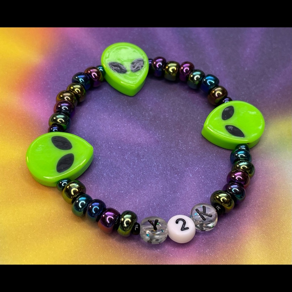 Y2K Alien Bracelet Glass Pony Beads 90s Nostalgia Trend